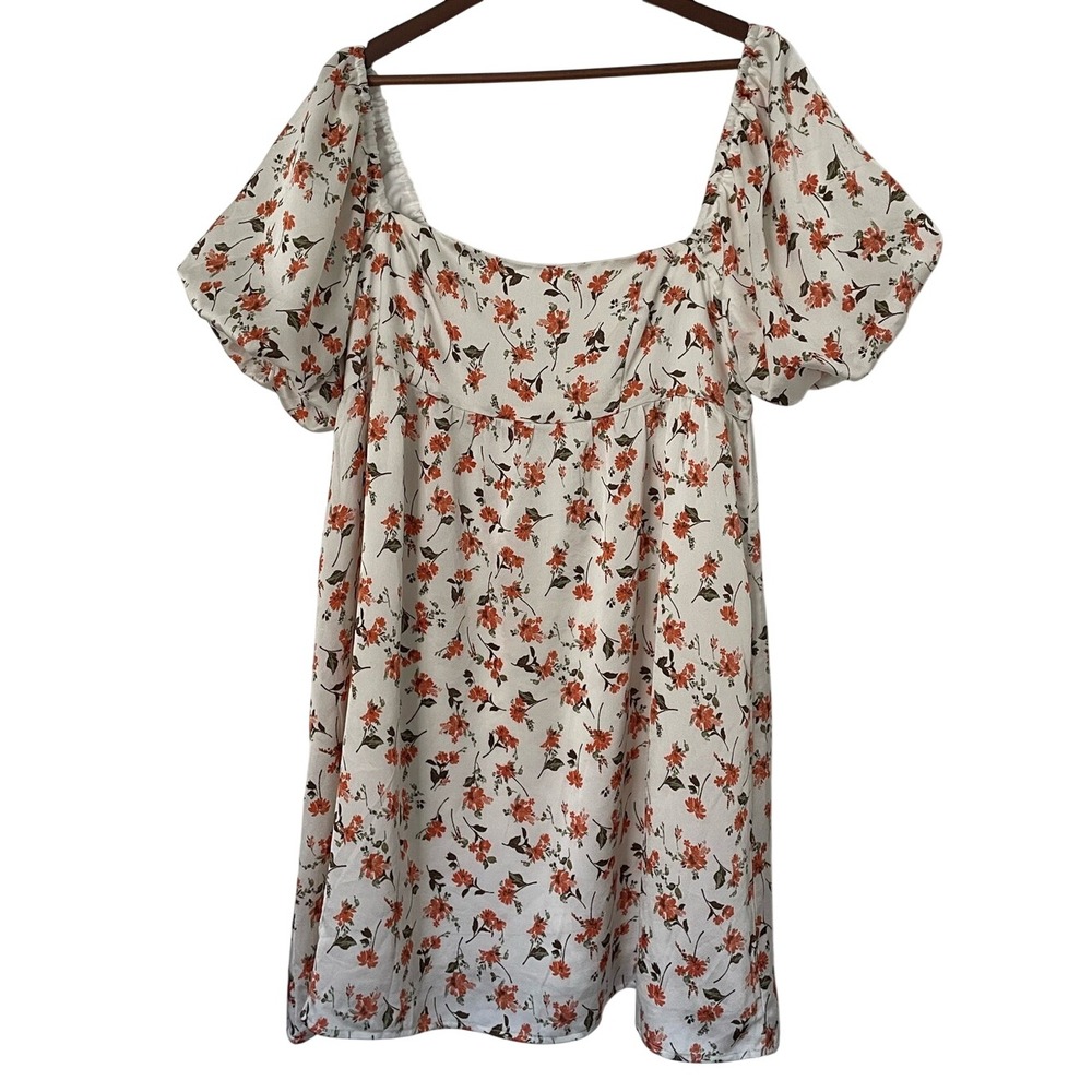 Altar'd State Dress L Ivory Rust Floral Puff Sleeve Cottagecore Babydoll Mini